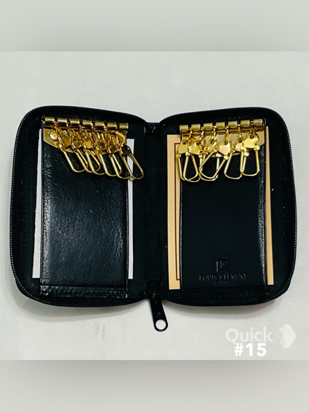 Leather Zip Key Holder with Gold Hooks - Black